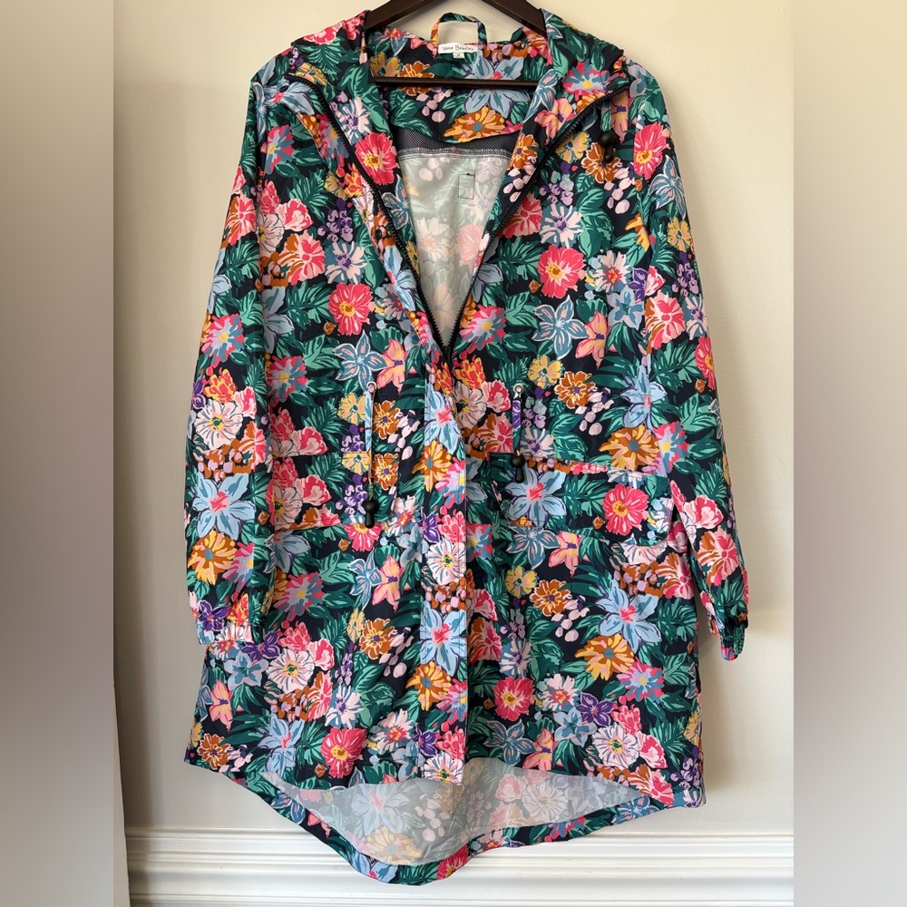 Vera Bradley Packable Rain Coat Jacket Floral Pockets Spring Medium Happy Blooms
